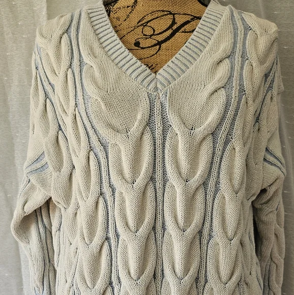 Free People Washed Cable V Neck Sweater Vintage Sky Blue Sz Small - Picture 4 of 8